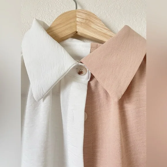 NWOT Dual Tone White and Tan Button Up Blouse - Picture 5 of 7